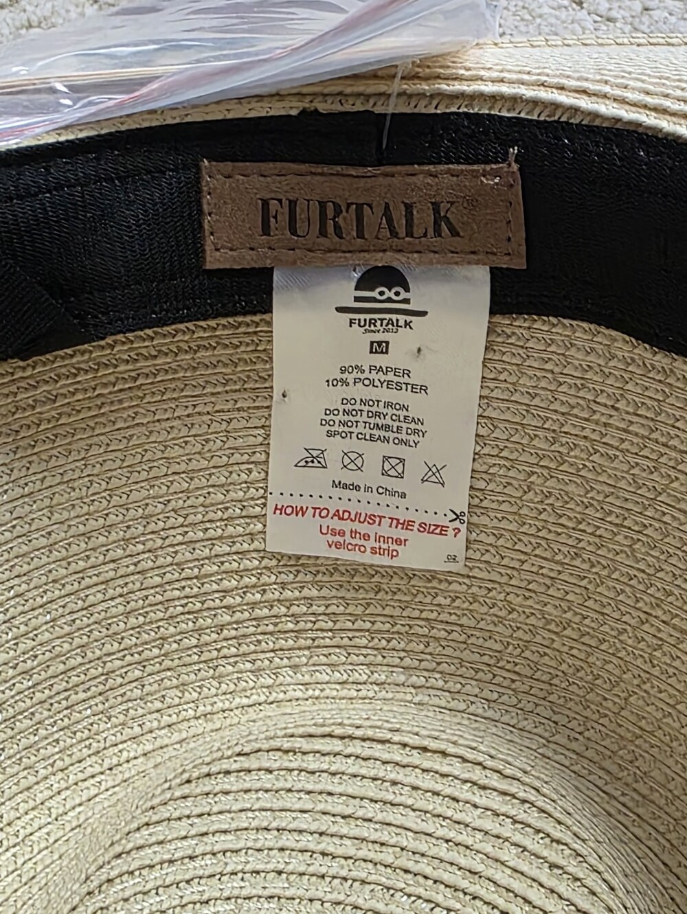 Nwt, Furtalk Wide Brim Straw Sun Hat with Brown Trim - Picture 4 of 6